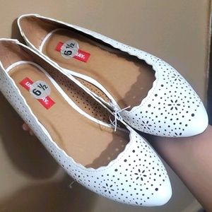 White scalloped flats